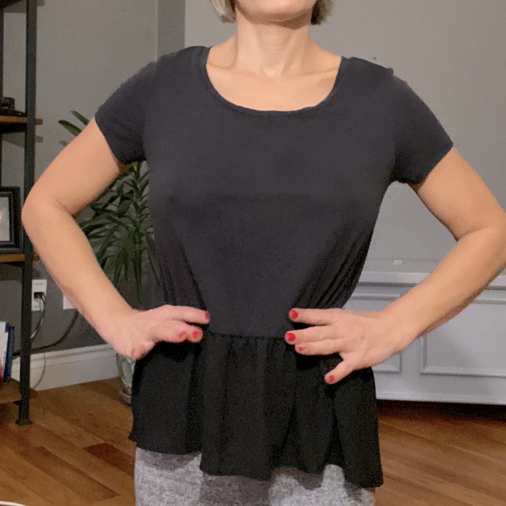 Juicy Couture Black Short Sleeve Top with Sheer Ruffle Bottom - Picture 5 of 7